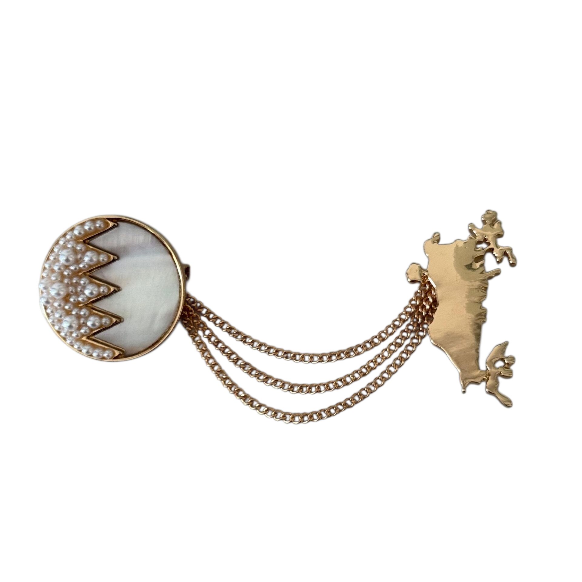 Bahrain twin pearl brooch gold 1